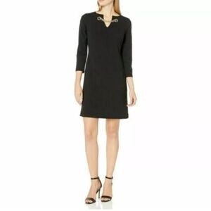 Tommy Hilfiger Women's Black Grommet Gold Chain Neck Shift Dress Size 10 NWT
